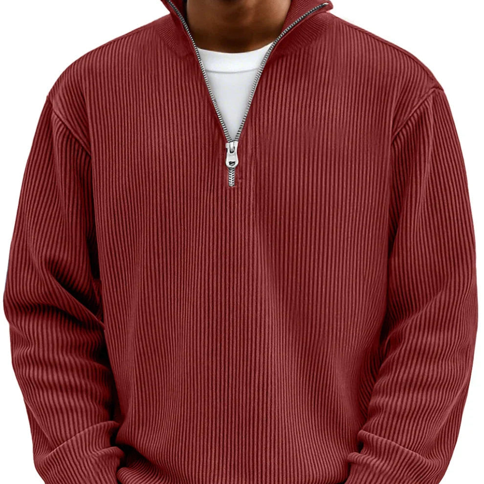 Men's Sweater | Ribbed Half-Zip Long Sleeve Pullover 14
