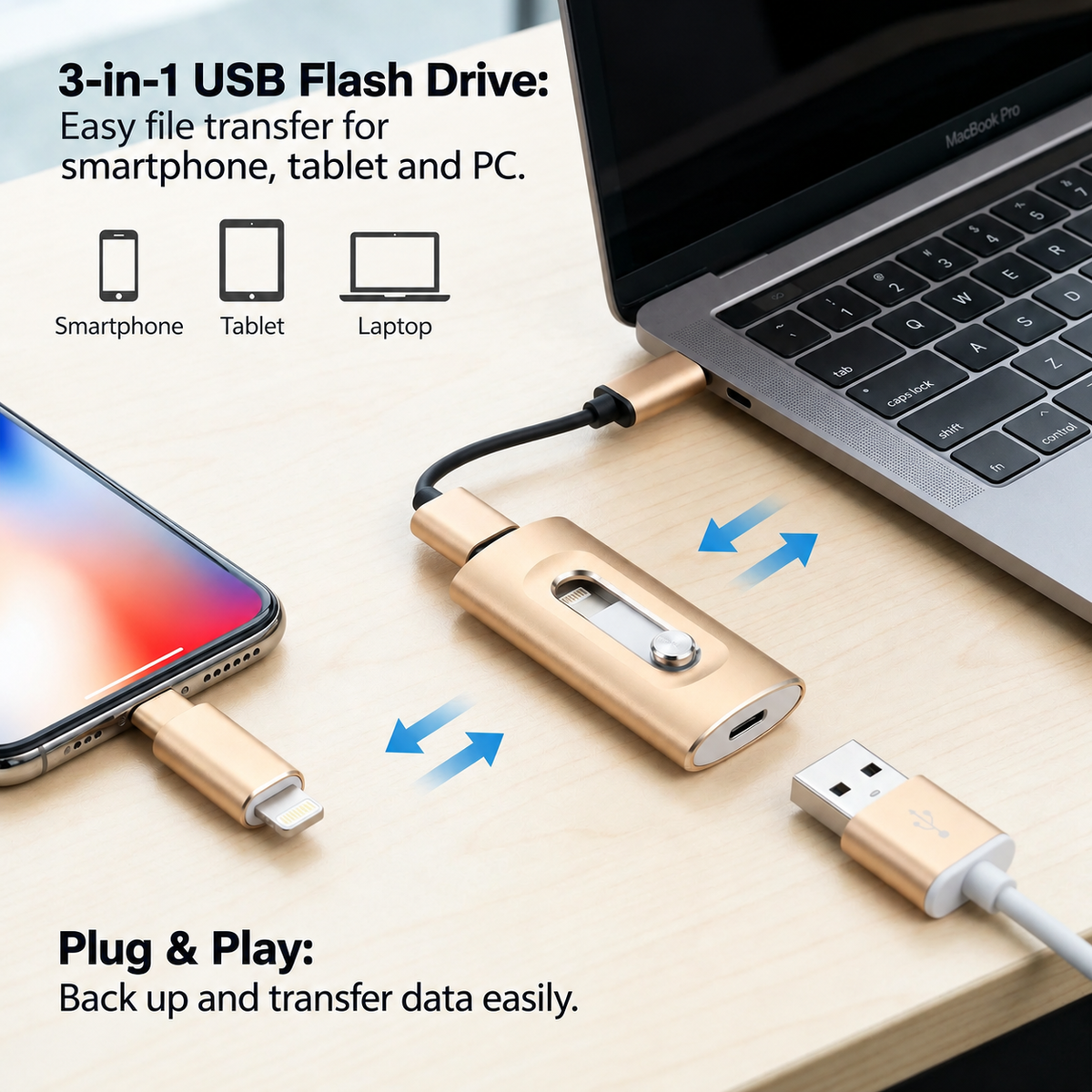 3-in-1 USB Flash Drive | USB 3.0 High-Speed with Type-C & OTG Adapter 3