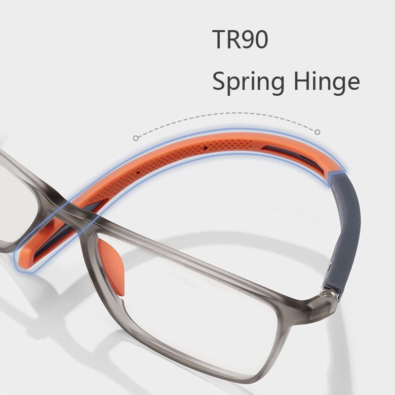 Close-up of a flexible orange ear hook and hinge, with the arm outlined to show its curve 5