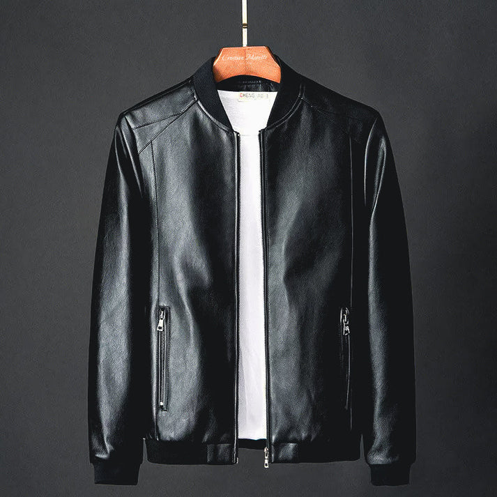 Stylish men's faux-leather jacket with autumnal precision detailing – Tarek