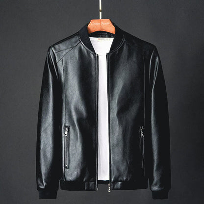 Stylish men's faux-leather jacket with autumnal precision detailing – Tarek