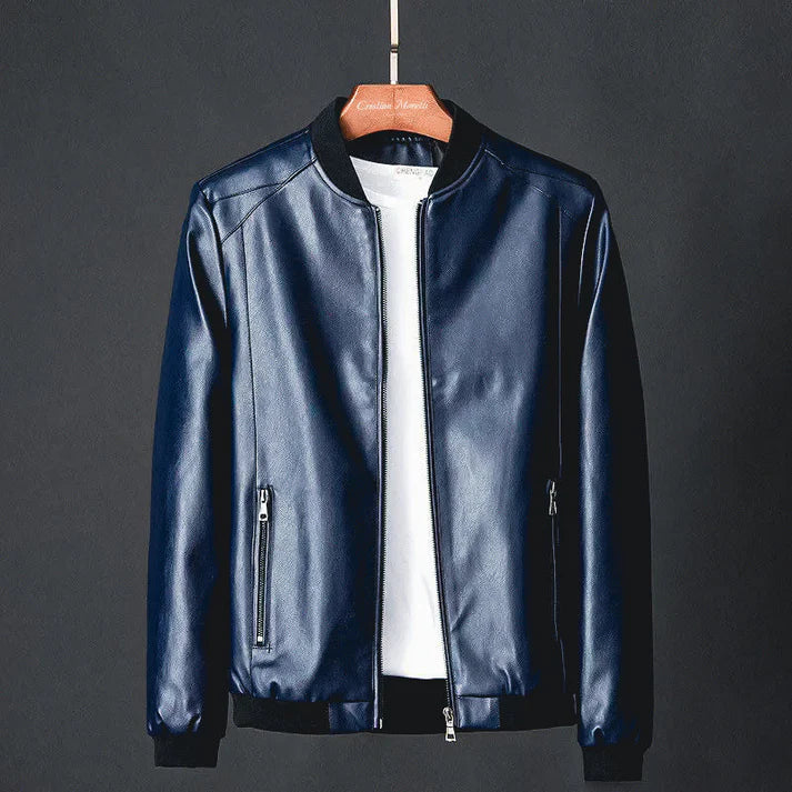 Stylish men's faux-leather jacket with autumnal precision detailing – Tarek