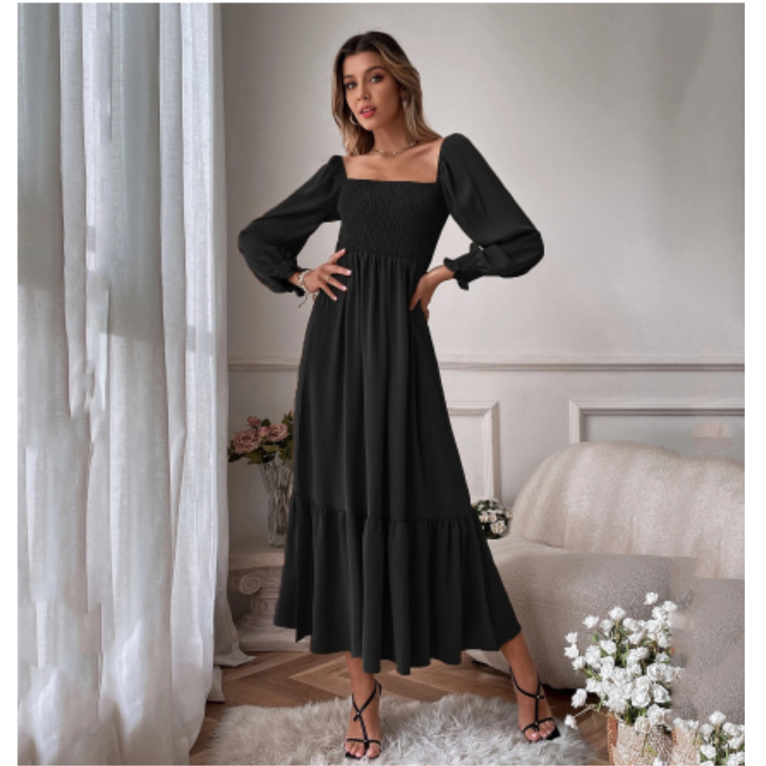 Transitional dress with Florentine neckline – Hermina