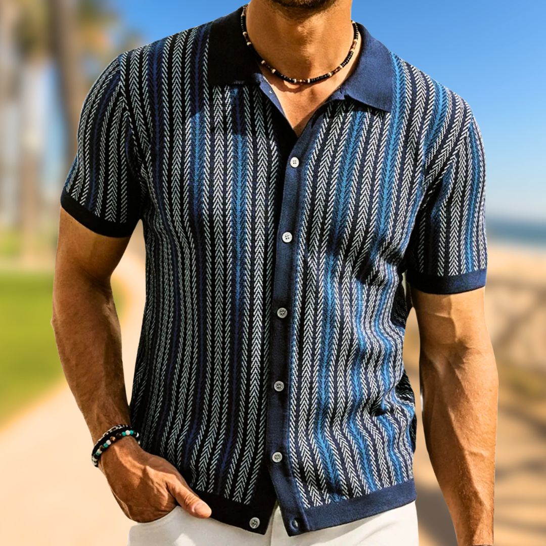 Breathable men's chevron polo shirt with button placket – Julian