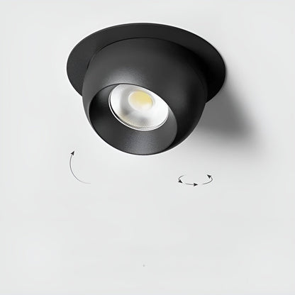 Black recessed spotlight with arrows indicating the head can tilt and rotate 5