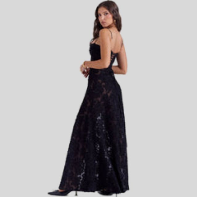 Strapless Lace Maxi Dress with Square Neckline - Ayla