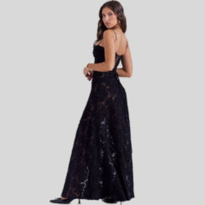 Strapless Lace Maxi Dress with Square Neckline - Ayla