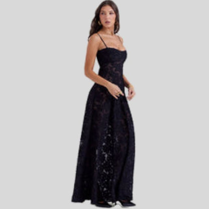 Strapless Lace Maxi Dress with Square Neckline - Ayla