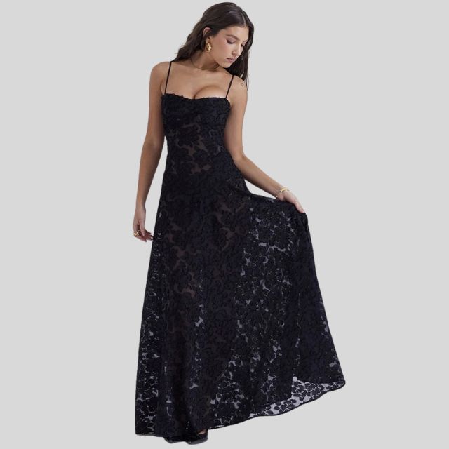Strapless Lace Maxi Dress with Square Neckline - Ayla