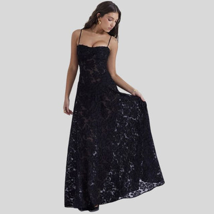 Strapless Lace Maxi Dress with Square Neckline - Ayla