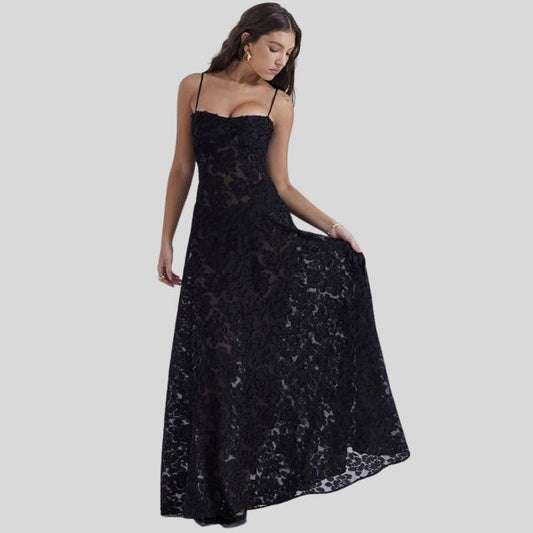 Strapless Lace Maxi Dress with Square Neckline - Ayla