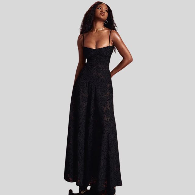 Strapless Lace Maxi Dress with Square Neckline - Ayla