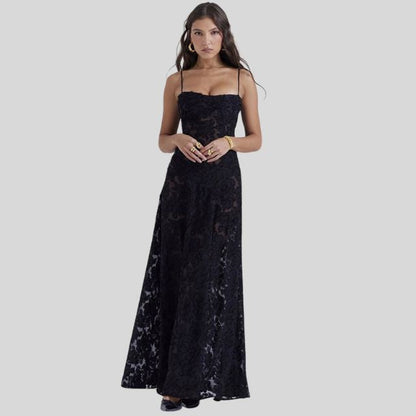 Strapless Lace Maxi Dress with Square Neckline - Ayla
