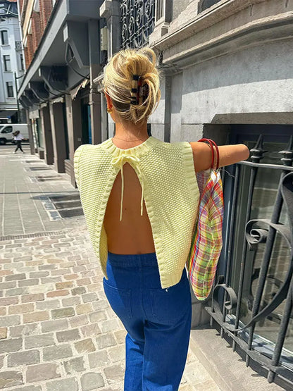 Yellow women's knitted top with an airy knit texture – Eliza