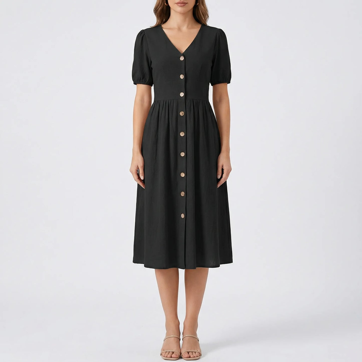 V-Neck Button-Down Summer Dress - Maxine
