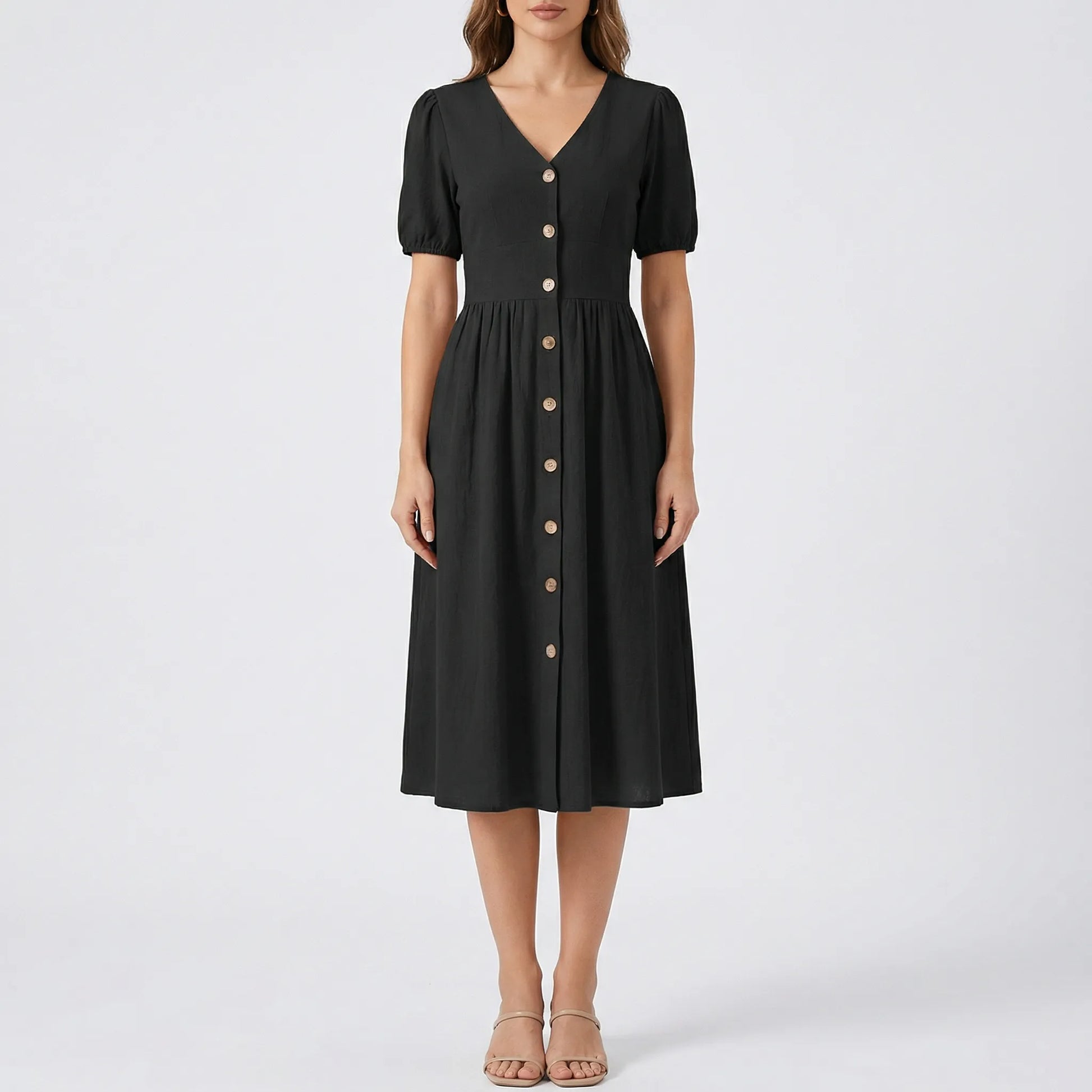 V-Neck Button-Down Summer Dress - Maxine