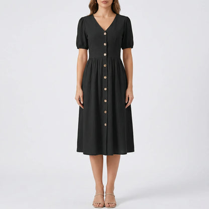 V-Neck Button-Down Summer Dress - Maxine