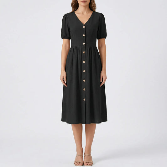 V-Neck Button-Down Summer Dress - Maxine