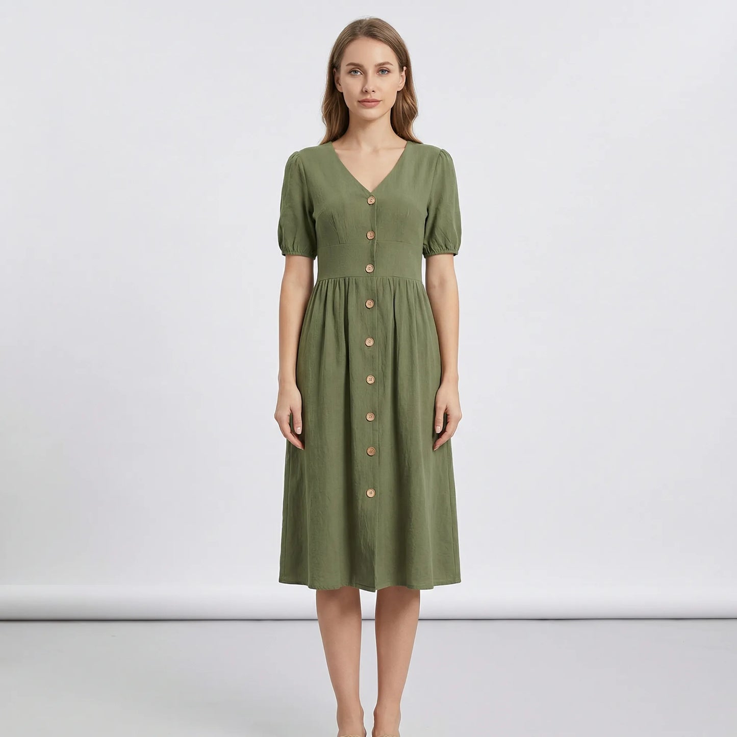 V-Neck Button-Down Summer Dress - Maxine