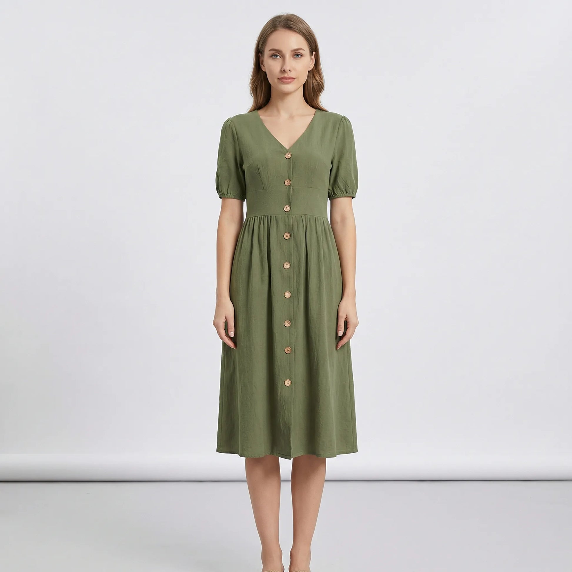 V-Neck Button-Down Summer Dress - Maxine