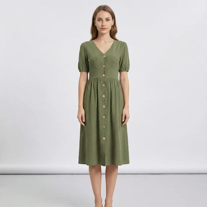 V-Neck Button-Down Summer Dress - Maxine