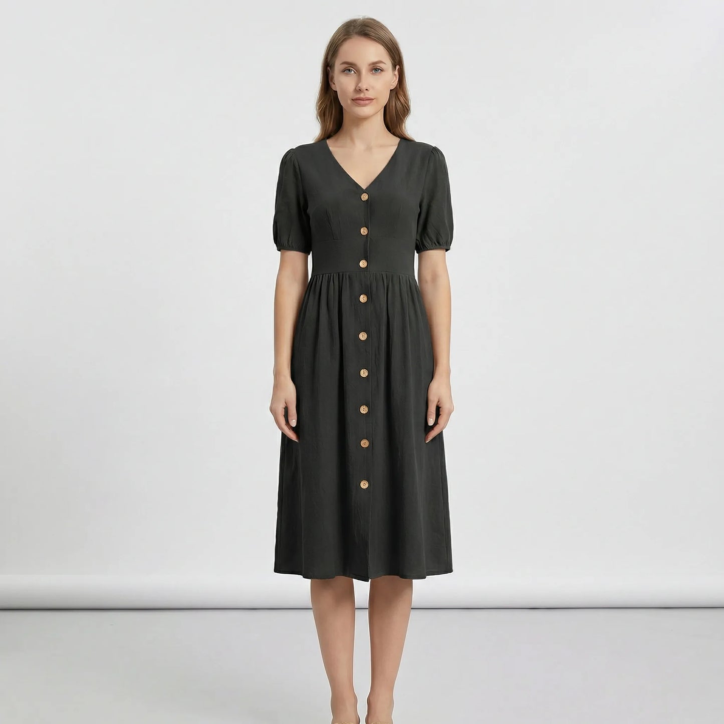 V-Neck Button-Down Summer Dress - Maxine