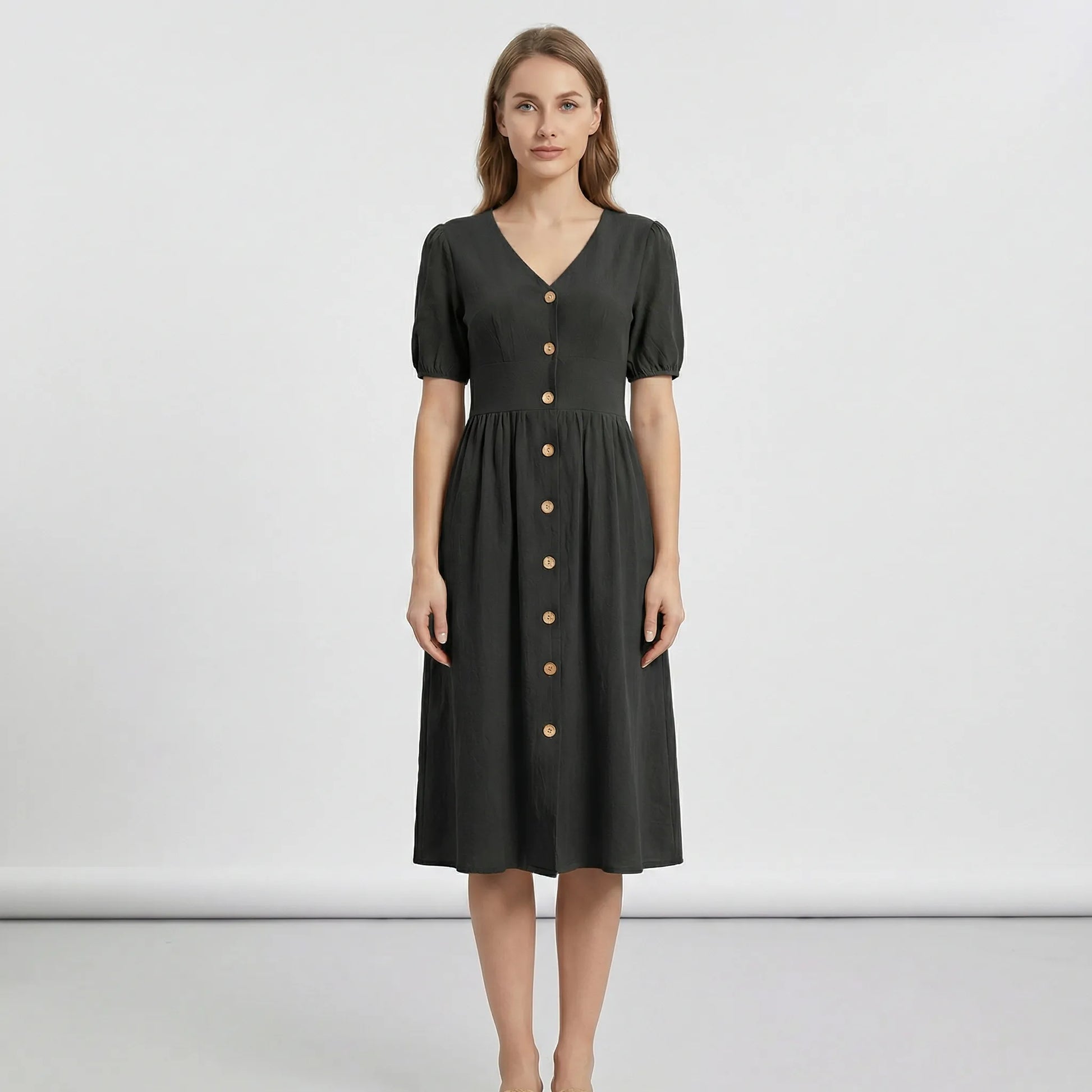 V-Neck Button-Down Summer Dress - Maxine