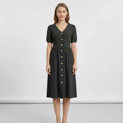 V-Neck Button-Down Summer Dress - Maxine