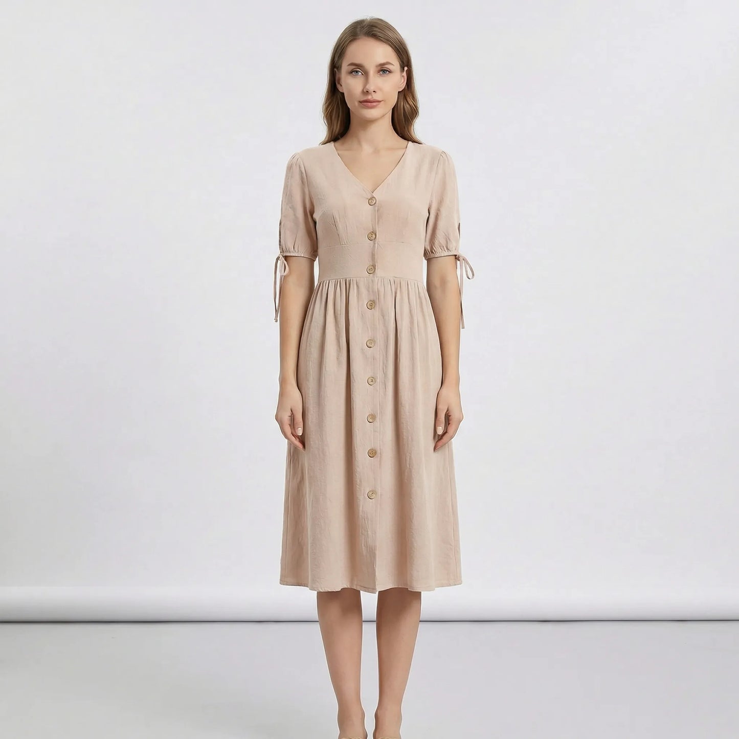 V-Neck Button-Down Summer Dress - Maxine