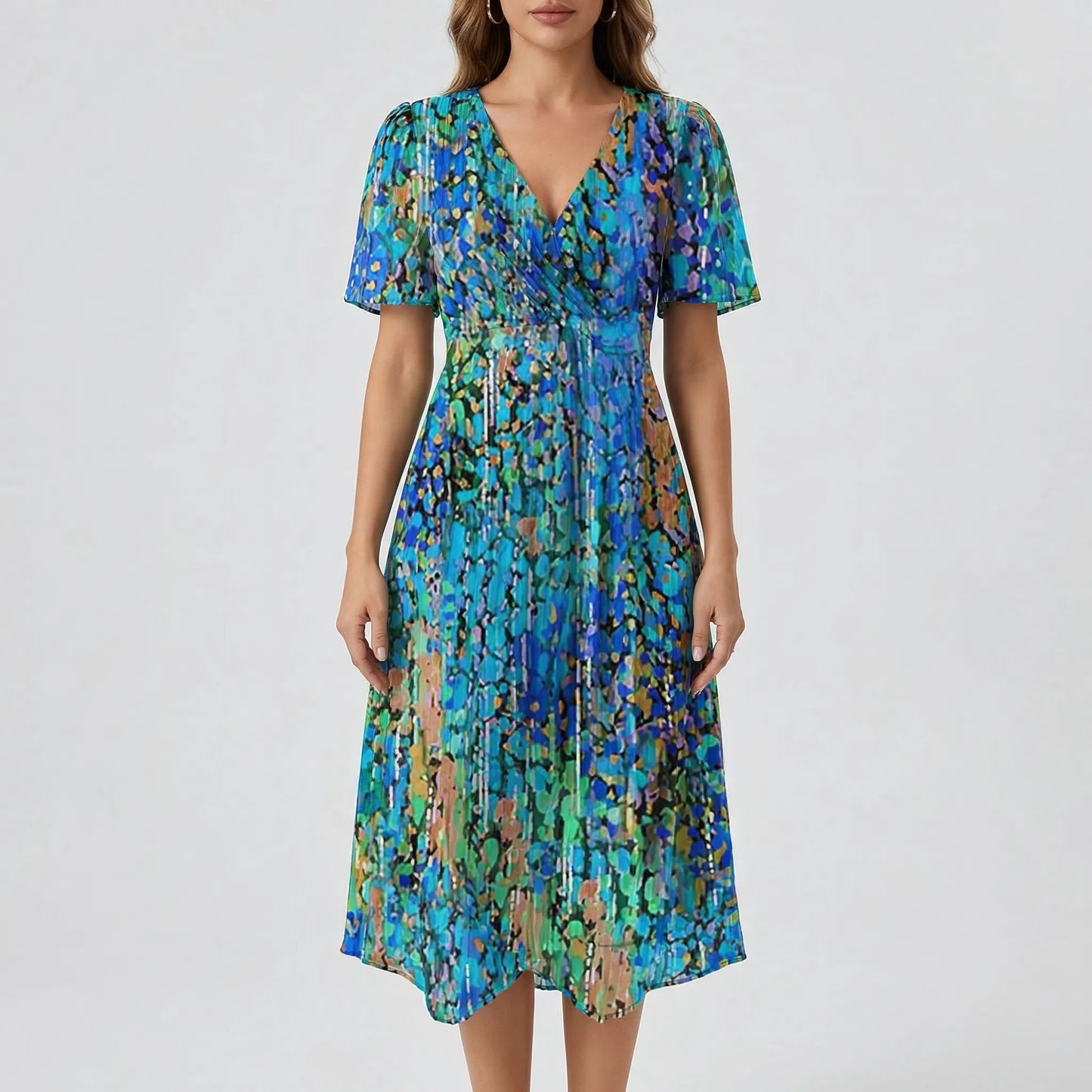 V-Neck Floral Print Midi Dress - Charlotte