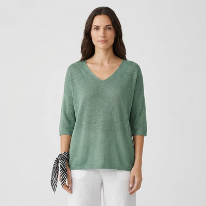 V-Neck Knit Top With Half Sleeves - Kristine