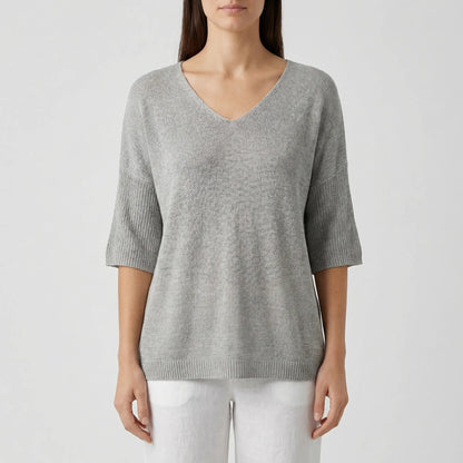 V-Neck Knit Top With Half Sleeves - Kristine