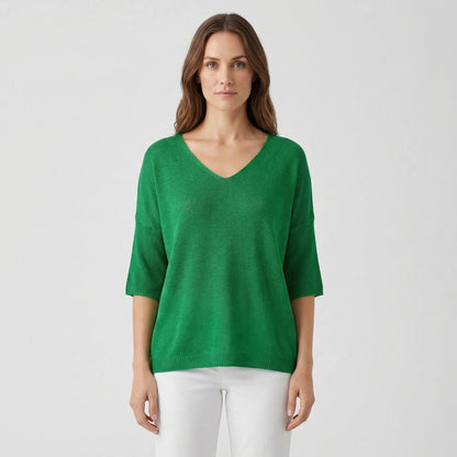 V-Neck Knit Top With Half Sleeves - Kristine
