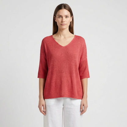 V-Neck Knit Top With Half Sleeves - Kristine