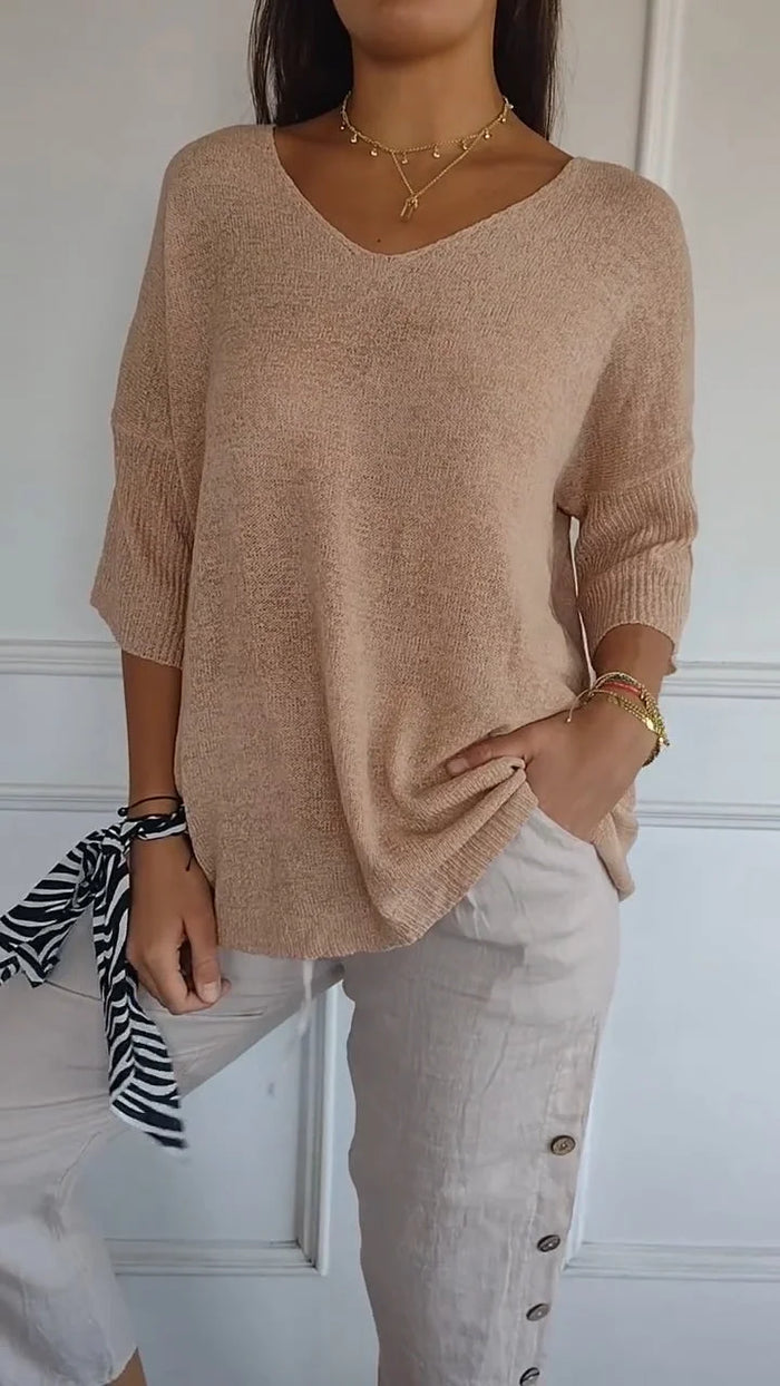 V-Neck Knit Top With Half Sleeves - Kristine