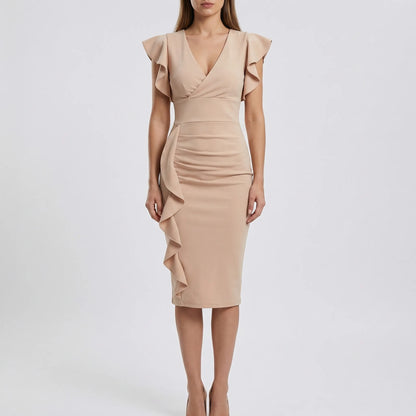 V-Neck Ruffle Midi Dress - Alma