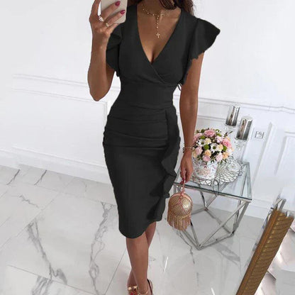 V-Neck Ruffle Midi Dress - Alma