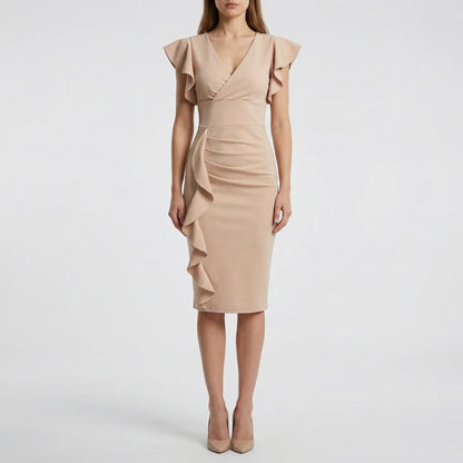 V-Neck Ruffle Midi Dress - Alma