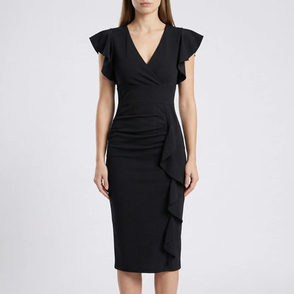 V-Neck Ruffle Midi Dress - Alma