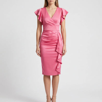 V-Neck Ruffle Midi Dress - Alma