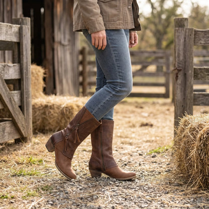 Vintage Cowgirl Mid-Calf Heeled Boot - Myrtle