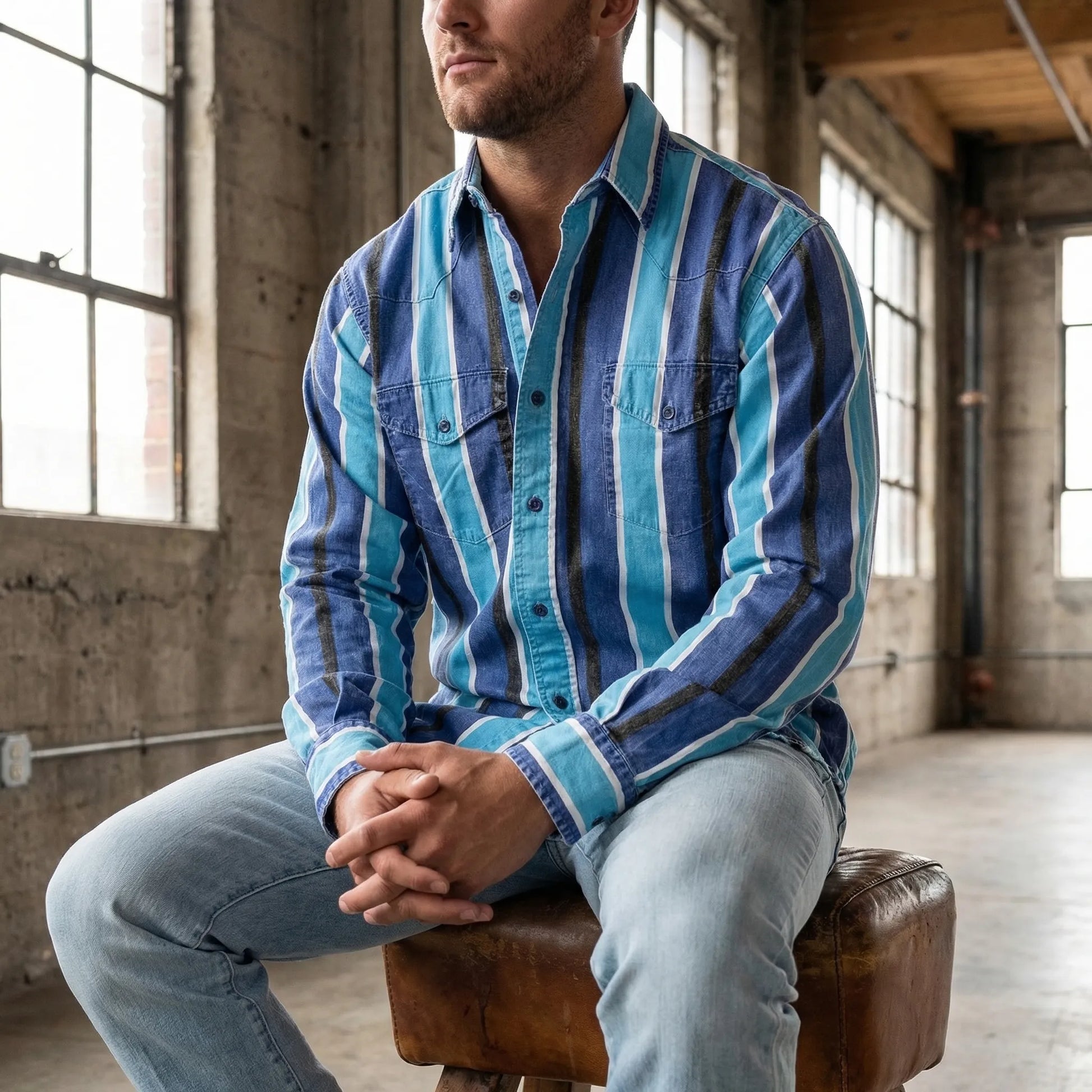 Vintage Stripe Long-Sleeve Button Shirt - Eric