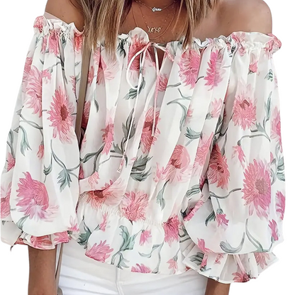 Off-the-shoulder floral blouse with frills – Autumn Magic Fayenne