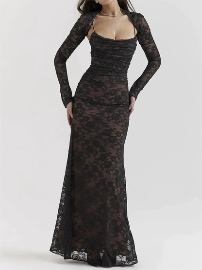 Maxi Dress with Lace and Strap - Lena