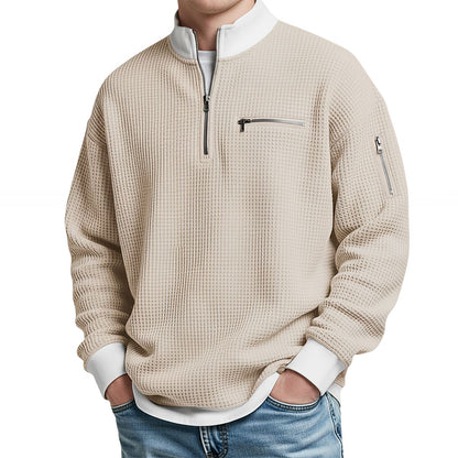 Men's Waffle-Knit Sweater with Quarter-Zip Collar 7