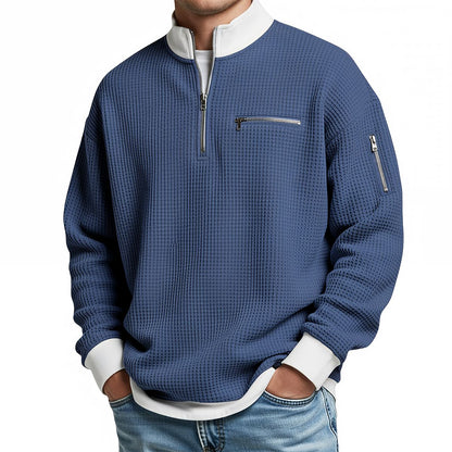 Men's Waffle-Knit Sweater with Quarter-Zip Collar 5