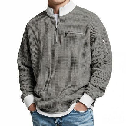 Men's Waffle-Knit Sweater with Quarter-Zip Collar 10