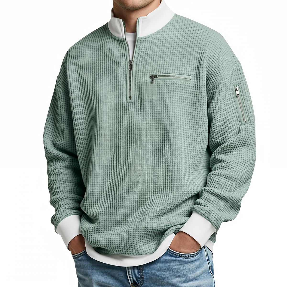 Men's Waffle-Knit Sweater with Quarter-Zip Collar 8