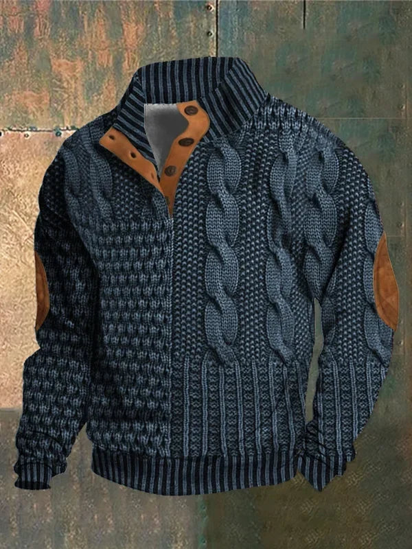 Warm Men's Jumper With Cable-Knit Pattern - Oscar