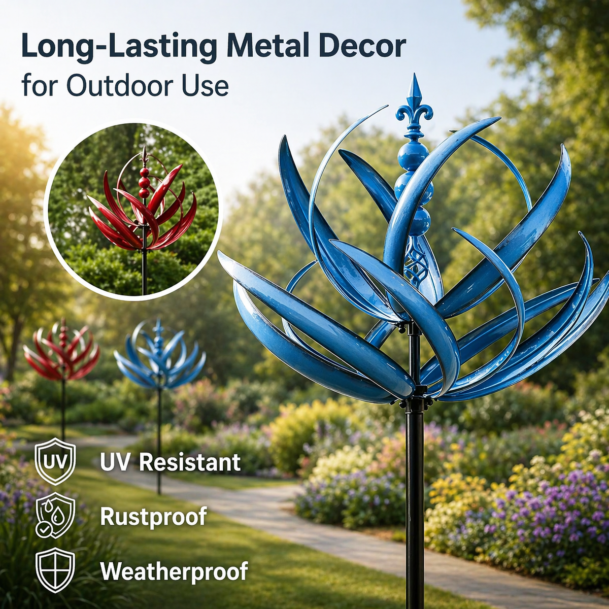 Weathervane Metal Lotus Wind Spinner - Rust-Resistant Garden Decor 6